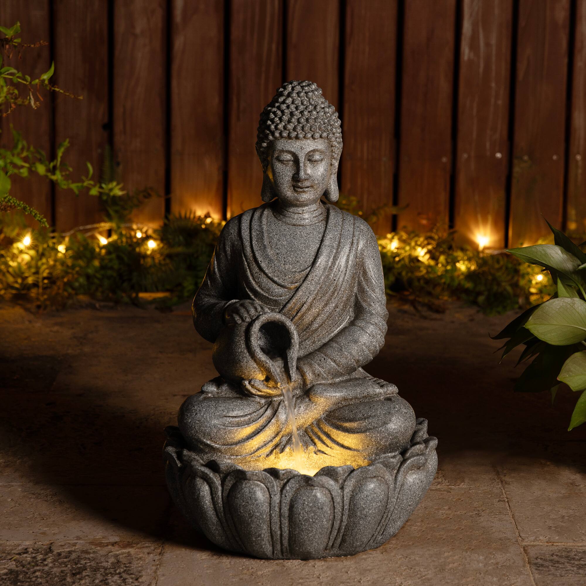 Glitzhome® 20.5" Zen-Style LED Meditating Buddha Outdoor Fountain